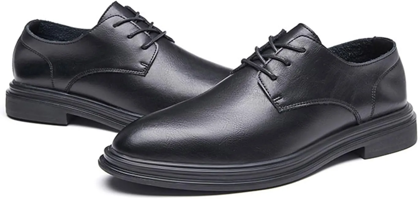Men's Leather Shoes, Lace-Up Derbys Round Toe Soft Surface Genuine Leather Shoes Business Casual Dress Shoes Gentleman Office Work Wedding Shoes, 40 EU,Black