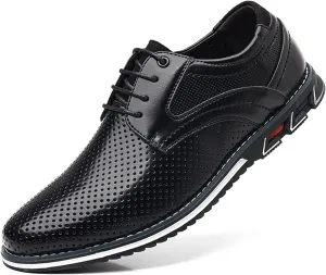 Men's Leisure Dress Oxford Sneakers Comfort Round Toe Lace Up Anti-Slip Lug Sole Classic Derby Shoes for Business Office Driving Walking Shoes