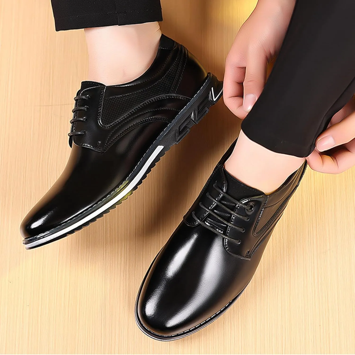 Men's Leisure Dress Oxford Sneakers Comfort Round Toe Lace Up Anti-Slip Lug Sole Classic Derby Shoes for Business Office Driving Walking Shoes