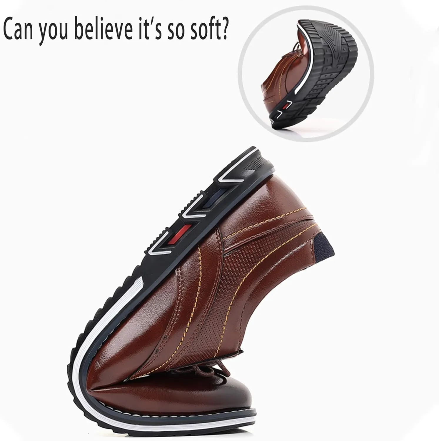 Men's Leisure Dress Oxford Sneakers Comfort Round Toe Lace Up Anti-Slip Lug Sole Classic Derby Shoes for Business Office Driving Walking Shoes