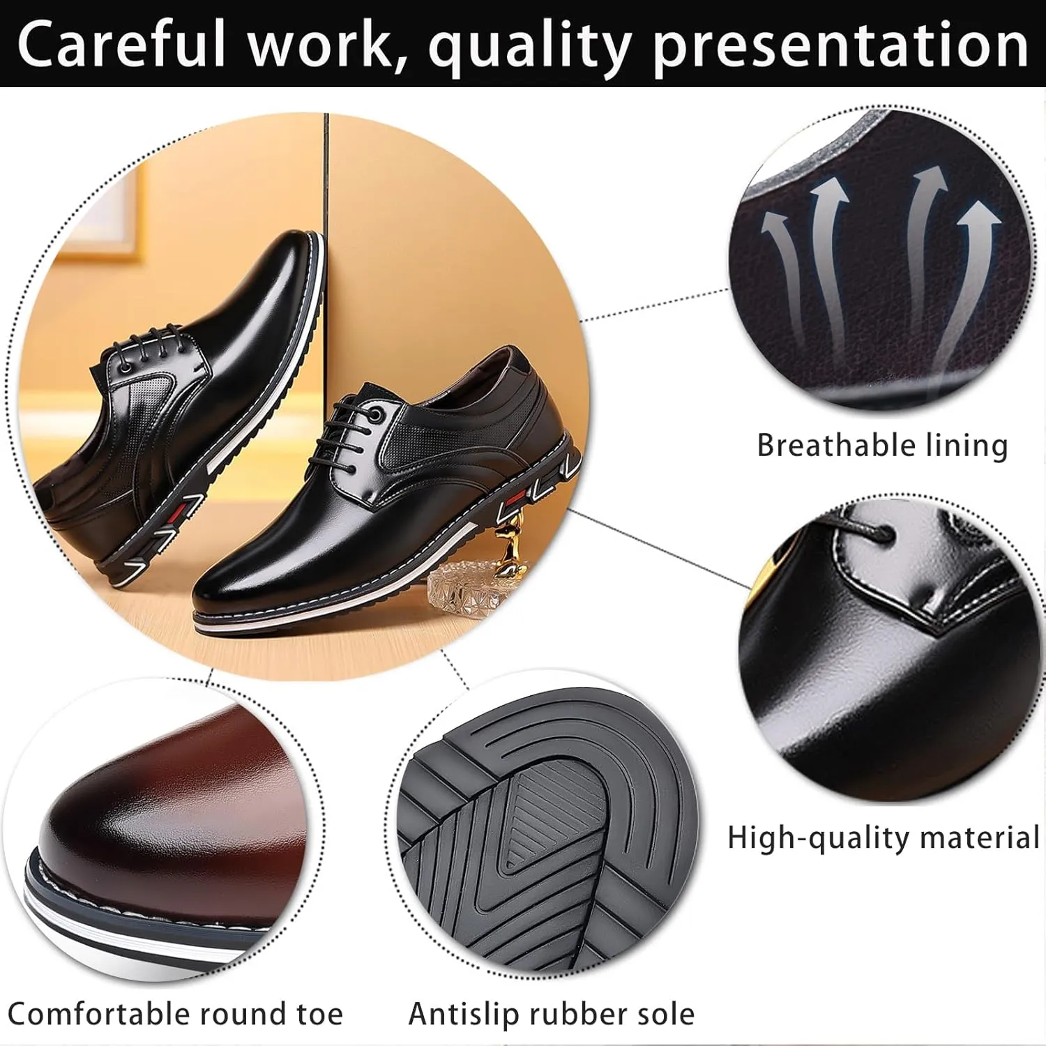 Men's Leisure Dress Oxford Sneakers Comfort Round Toe Lace Up Anti-Slip Lug Sole Classic Derby Shoes for Business Office Driving Walking Shoes