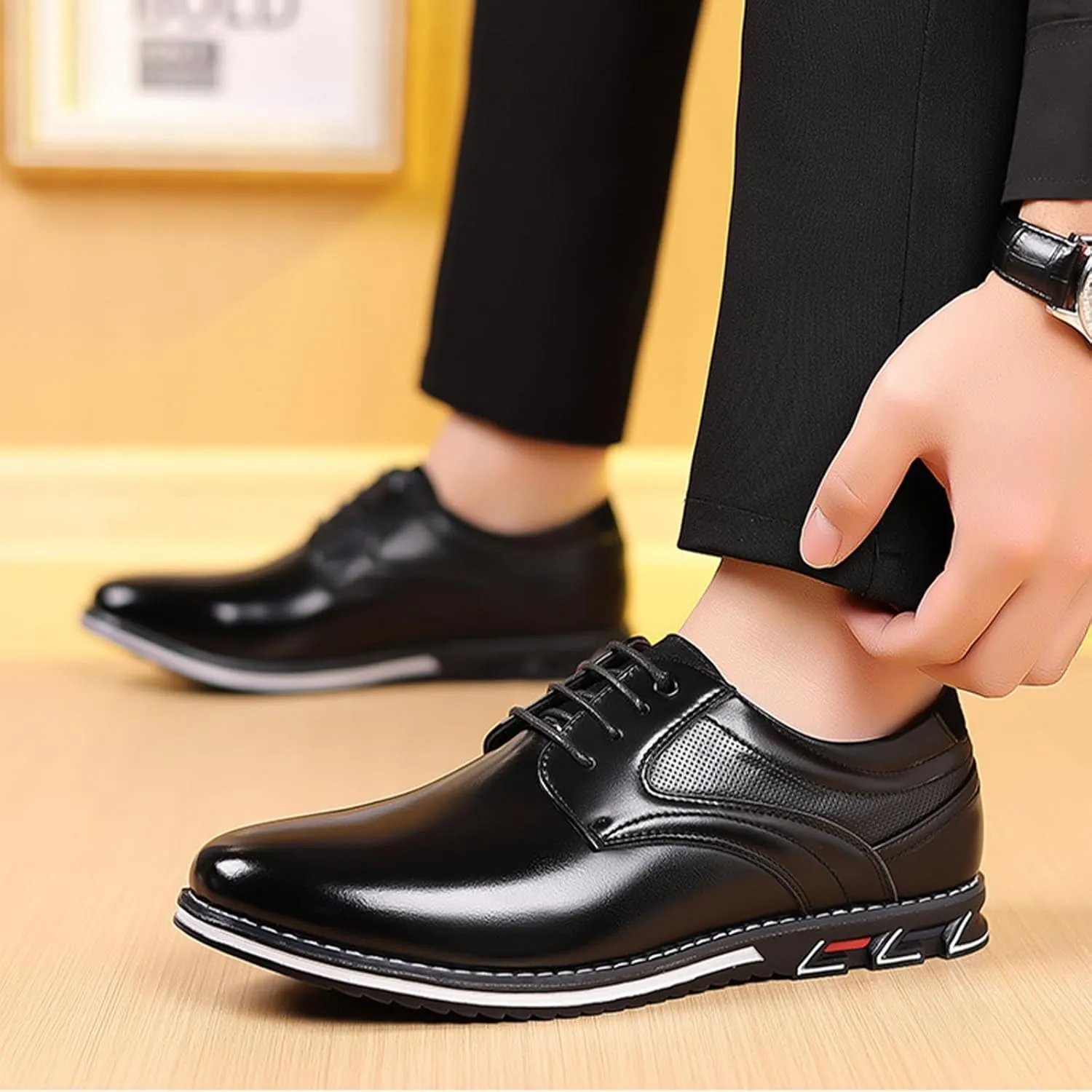 Men's Leisure Dress Oxford Sneakers Comfort Round Toe Lace Up Anti-Slip Lug Sole Classic Derby Shoes for Business Office Driving Walking Shoes