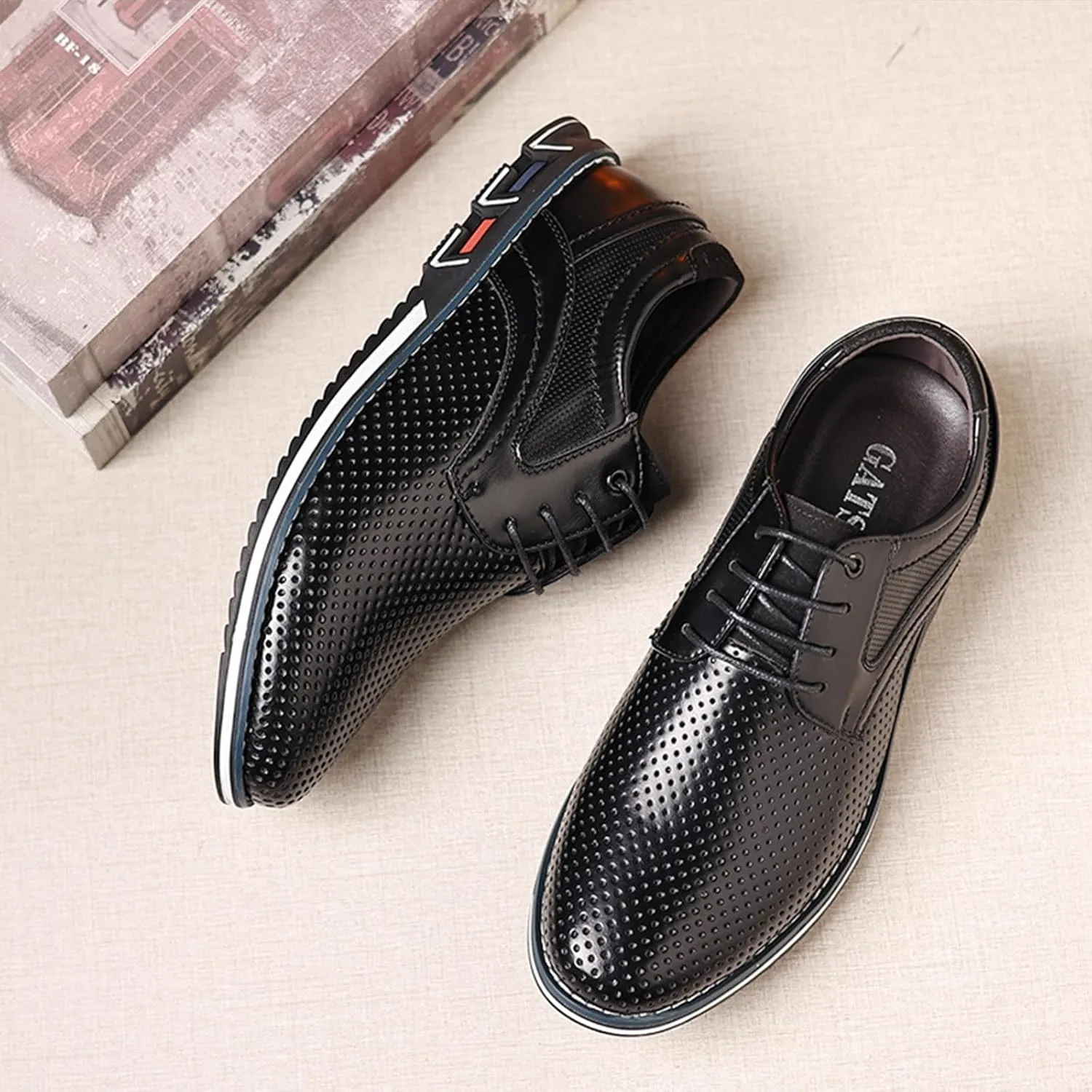 Men's Leisure Dress Oxford Sneakers Comfort Round Toe Lace Up Anti-Slip Lug Sole Classic Derby Shoes for Business Office Driving Walking Shoes