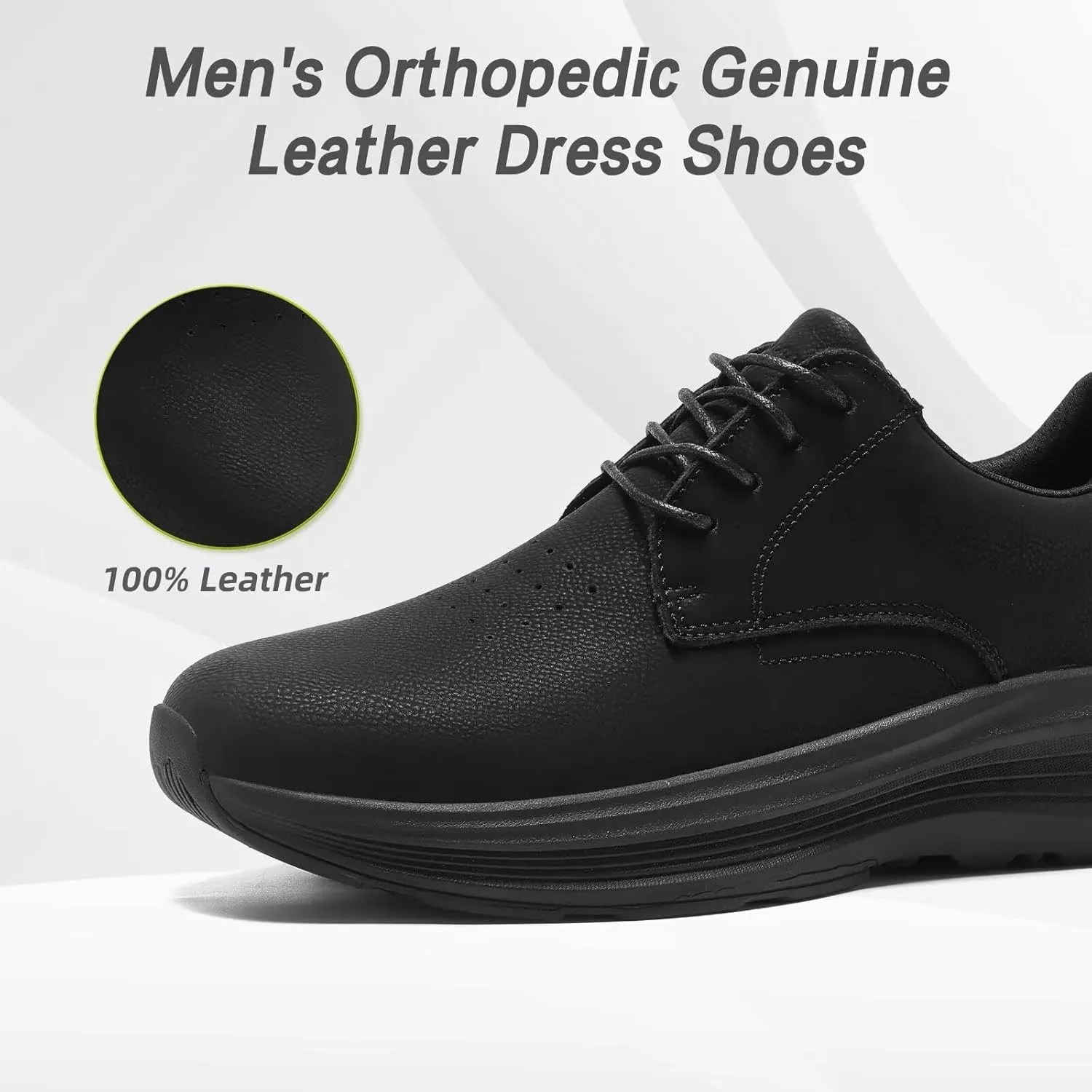 Men's Orthopedic Leather Dress Shoes: Casual Arch Support Plantar Fasciitis Orthotic Walking Business Oxford, Comfortable High Arch Golf Tennis Work Sneakers for Foot Heel Pain Relief