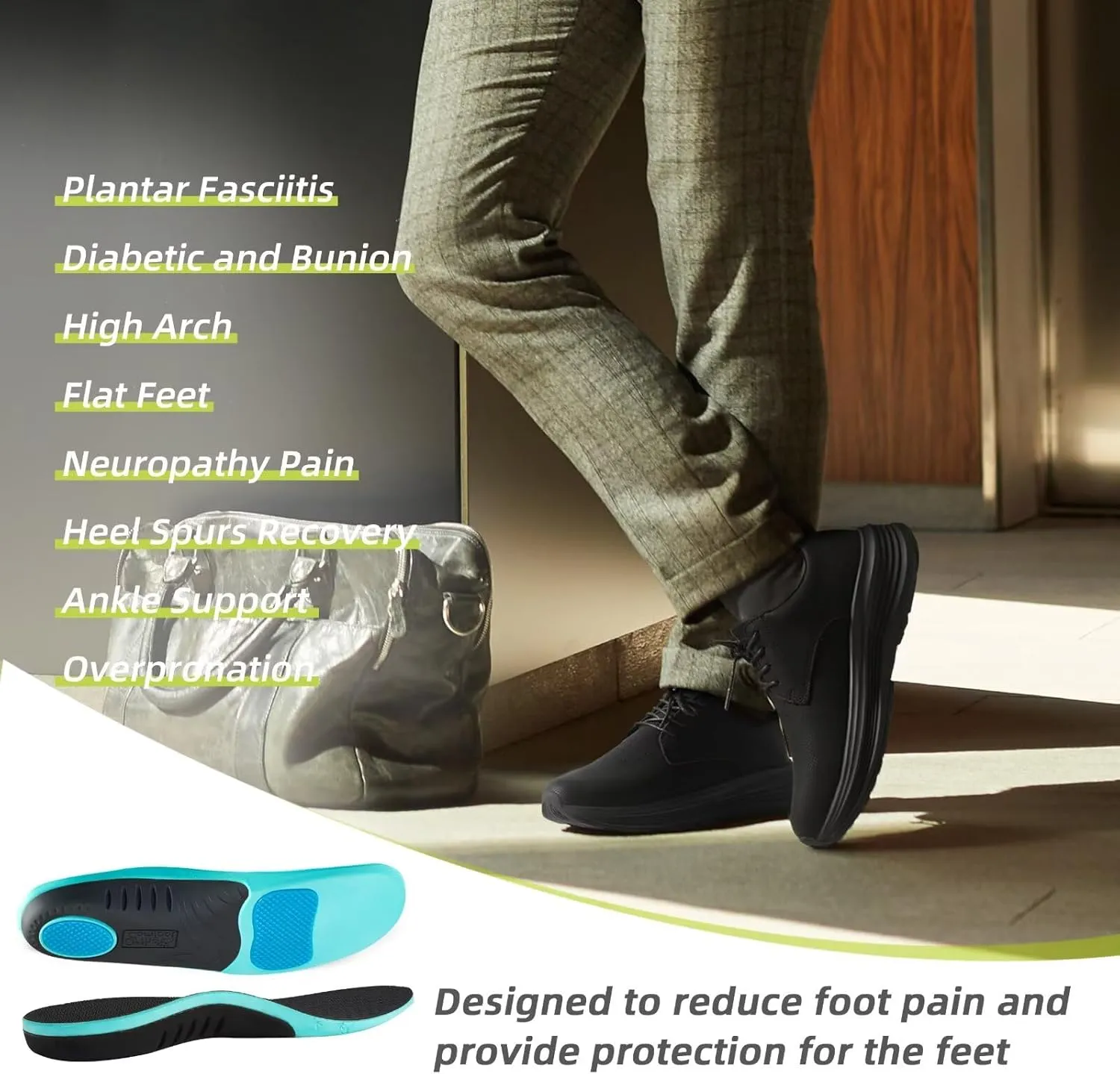 Men's Orthopedic Leather Dress Shoes: Casual Arch Support Plantar Fasciitis Orthotic Walking Business Oxford, Comfortable High Arch Golf Tennis Work Sneakers for Foot Heel Pain Relief