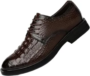 Men's Oxford Dress Shoes Lace-up Pointed Toe Genuine Leather Fashion Shoes with Crocodile Prints for Wedding, Party, and Formal Occasions