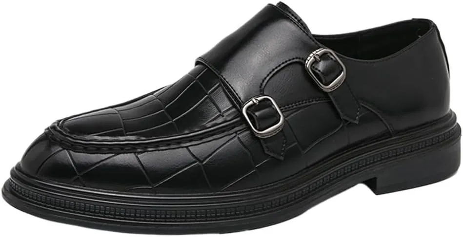 Mens Oxford Dress Shoes Top Grain Leather Slip On Plain Toe Block Heel Anti Slip Rubber Sole Classic Business Wedding Party Casual Outdoor Comfortable