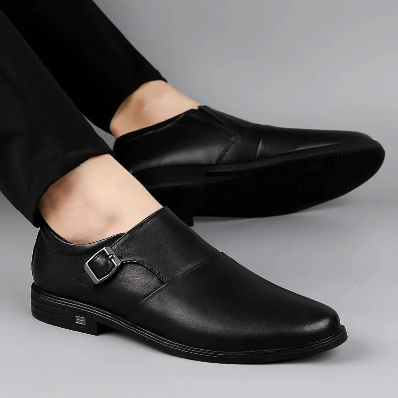 Men's Oxford Lace-Up Dress Shoes, Leather Pointed Tip Formal Shoes, Non-Slip Low Top Block Heel, Comfortable Business & Wedding Shoes for Men