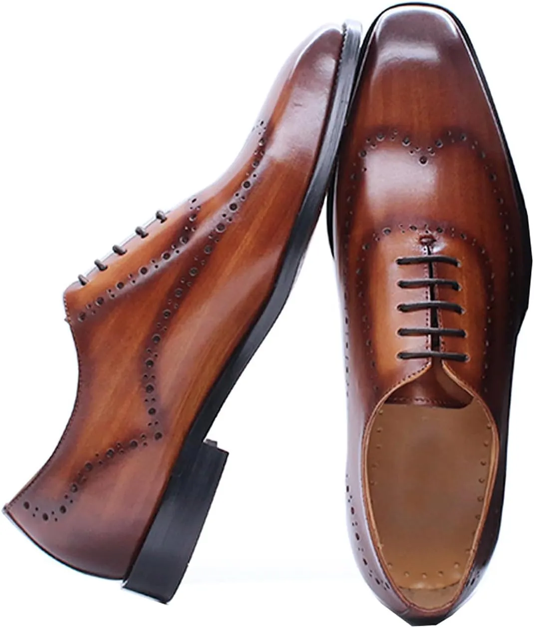 Mens Oxfords Casual Dress Formal Handmade Genuine Leather Brogues Derby Wedding Fashion Walking Shoes for Men