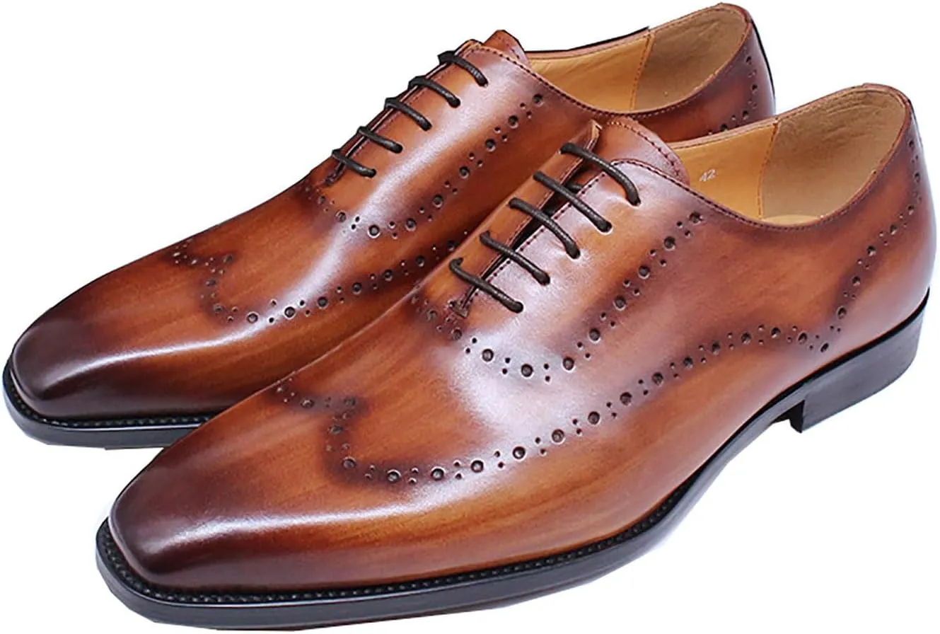 Mens Oxfords Casual Dress Formal Handmade Genuine Leather Brogues Derby Wedding Fashion Walking Shoes for Men