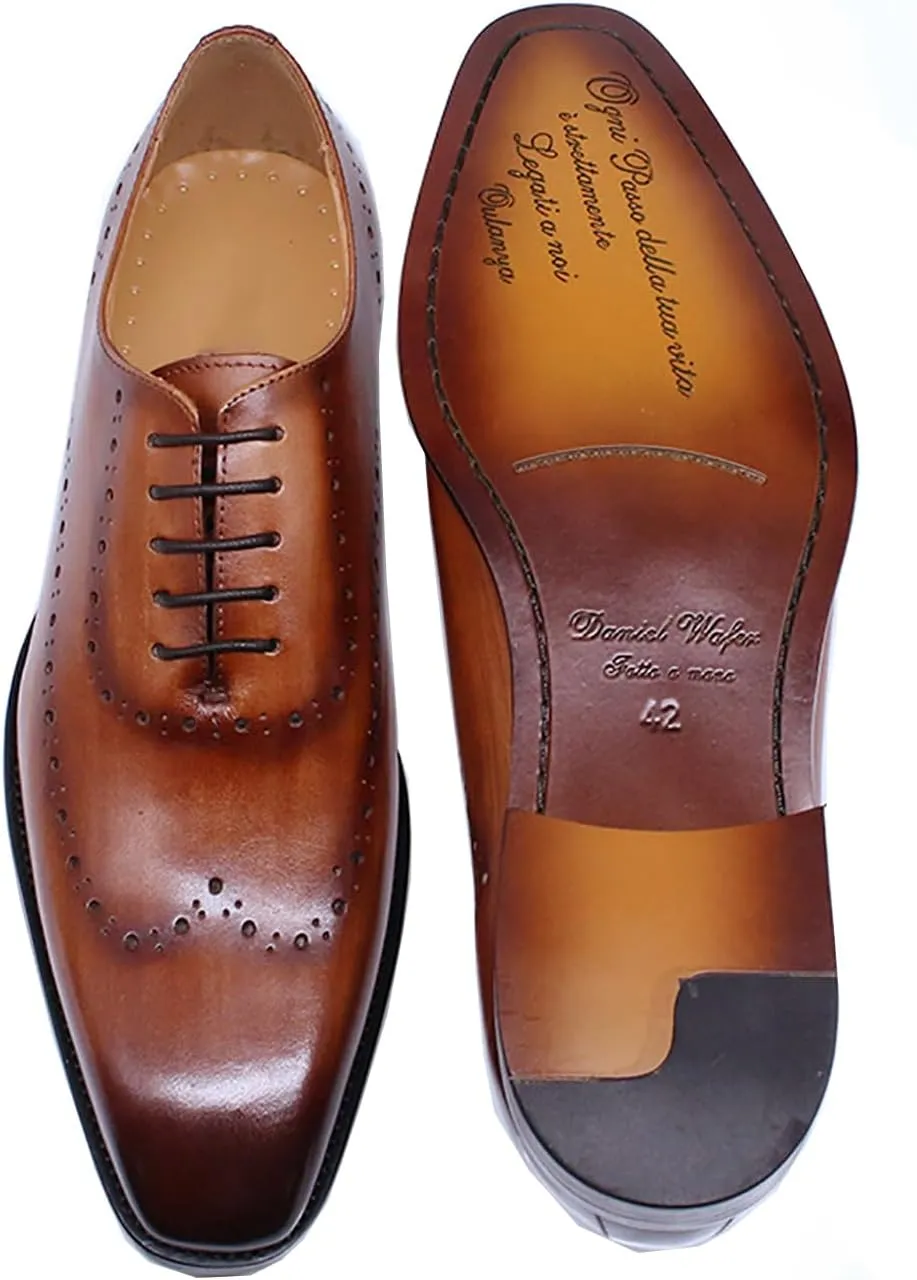 Mens Oxfords Casual Dress Formal Handmade Genuine Leather Brogues Derby Wedding Fashion Walking Shoes for Men