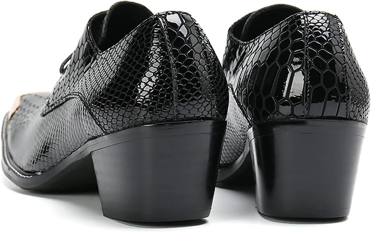 Mens Oxfords Casual Dress Shoes Genuine Leather Metal Square Toe Snakeskin Texture Derby Fashion Prom Wedding Formal Business Shoes Western Party Singer Heel Tuxedo Shoes for Men