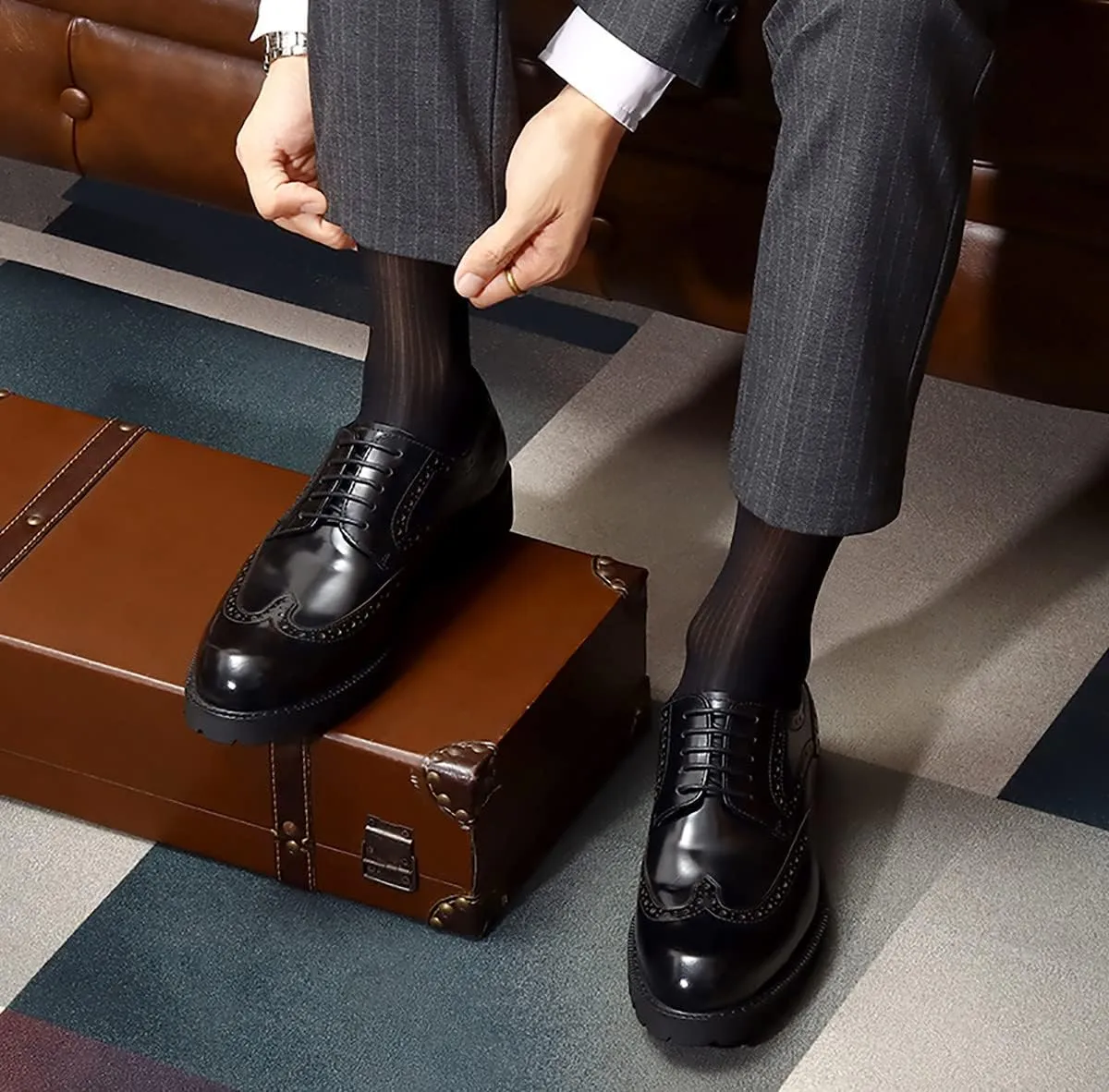 Men's Oxfords Casual Dress Wight Brogues Shoes Genuine Leather Derby Fashion Formal Tuxedo Walking Shoes for Men
