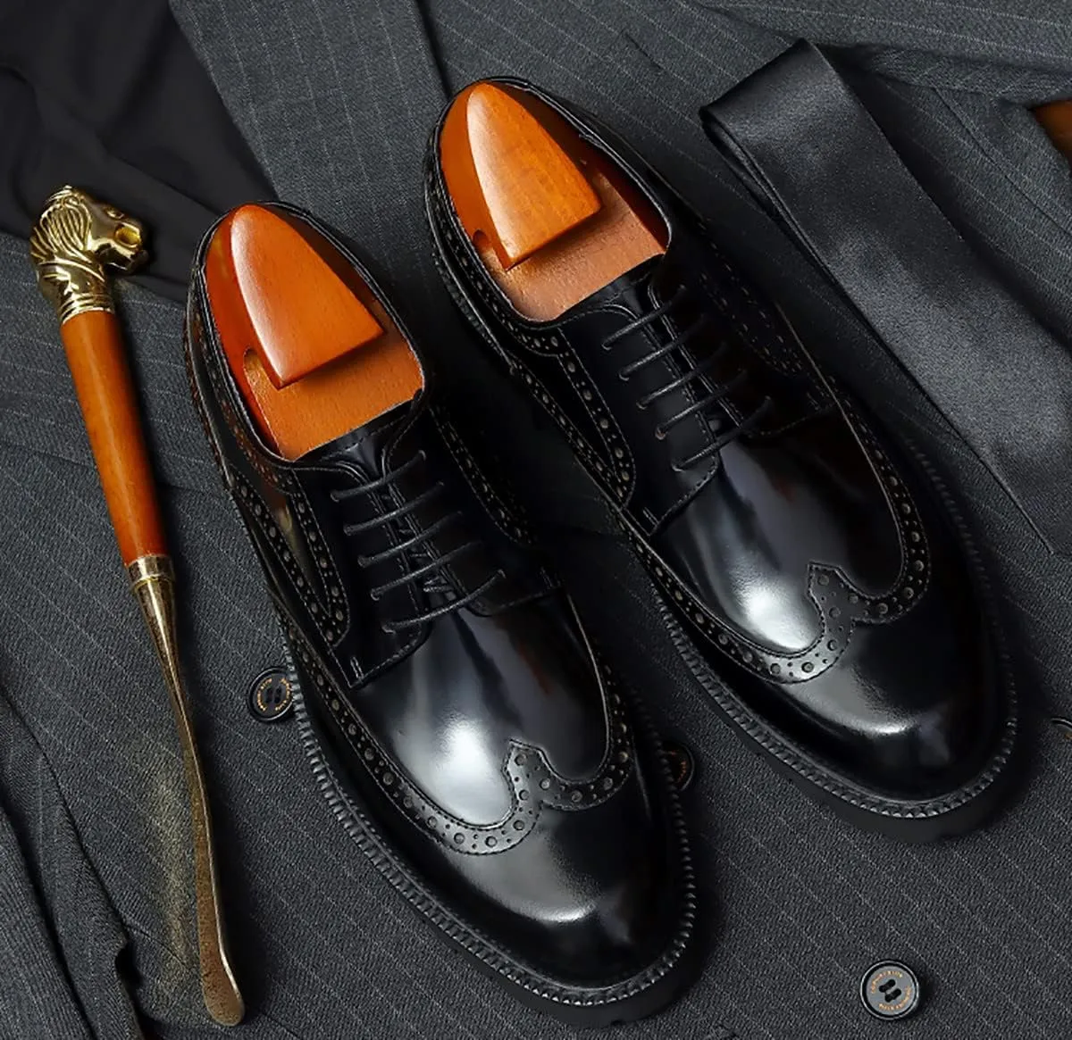 Men's Oxfords Casual Dress Wight Brogues Shoes Genuine Leather Derby Fashion Formal Tuxedo Walking Shoes for Men