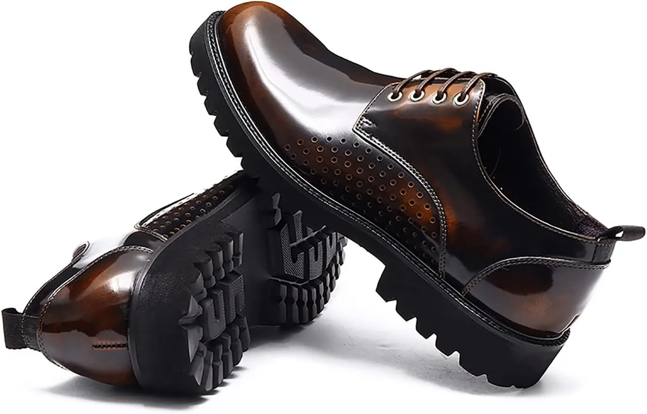 Men's Oxfords Fomal Dress Casual Shoes for Men Genuine Patent Leather Brogues Derby Business Fashion Walking Shoes