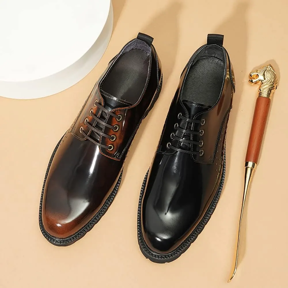 Men's Oxfords Fomal Dress Casual Shoes for Men Genuine Patent Leather Brogues Derby Business Fashion Walking Shoes