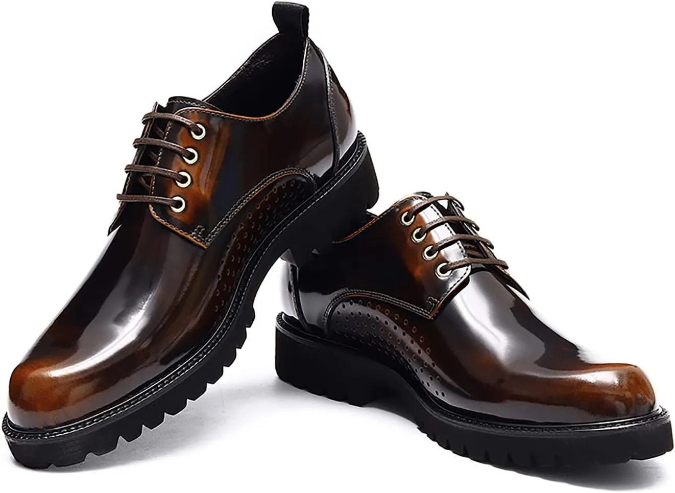 Men's Oxfords Fomal Dress Casual Shoes for Men Genuine Patent Leather Brogues Derby Business Fashion Walking Shoes
