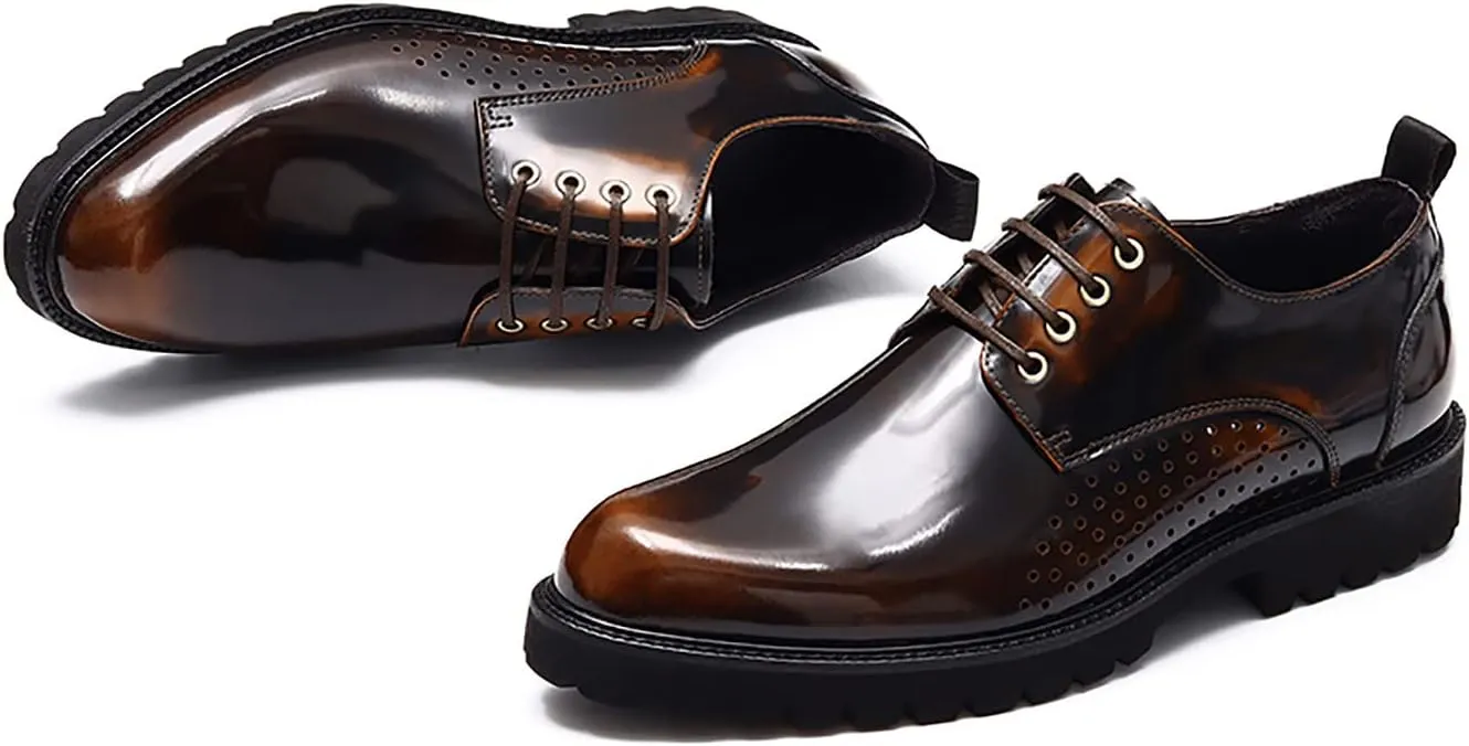 Men's Oxfords Fomal Dress Casual Shoes for Men Genuine Patent Leather Brogues Derby Business Fashion Walking Shoes