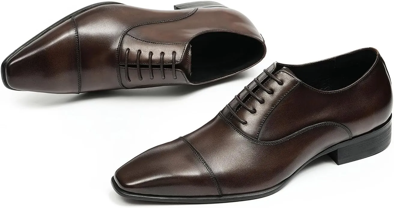 Mens Oxfords Fomarl Dress Genuine Leather Cap Toe Derby Fahion Business Casual Prom Wedding Comfortable Tuexdo Shoes for Men