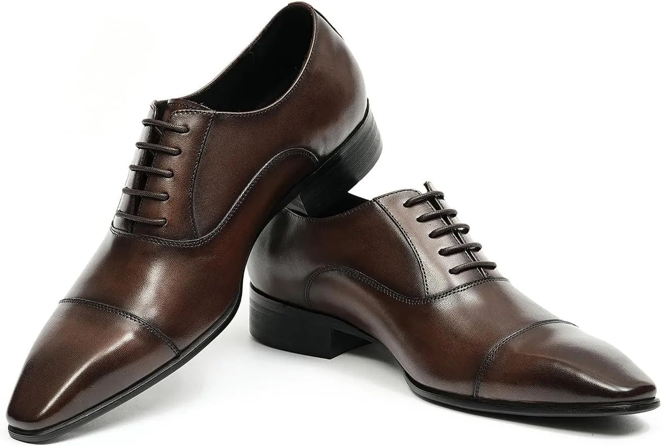 Mens Oxfords Fomarl Dress Genuine Leather Cap Toe Derby Fahion Business Casual Prom Wedding Comfortable Tuexdo Shoes for Men