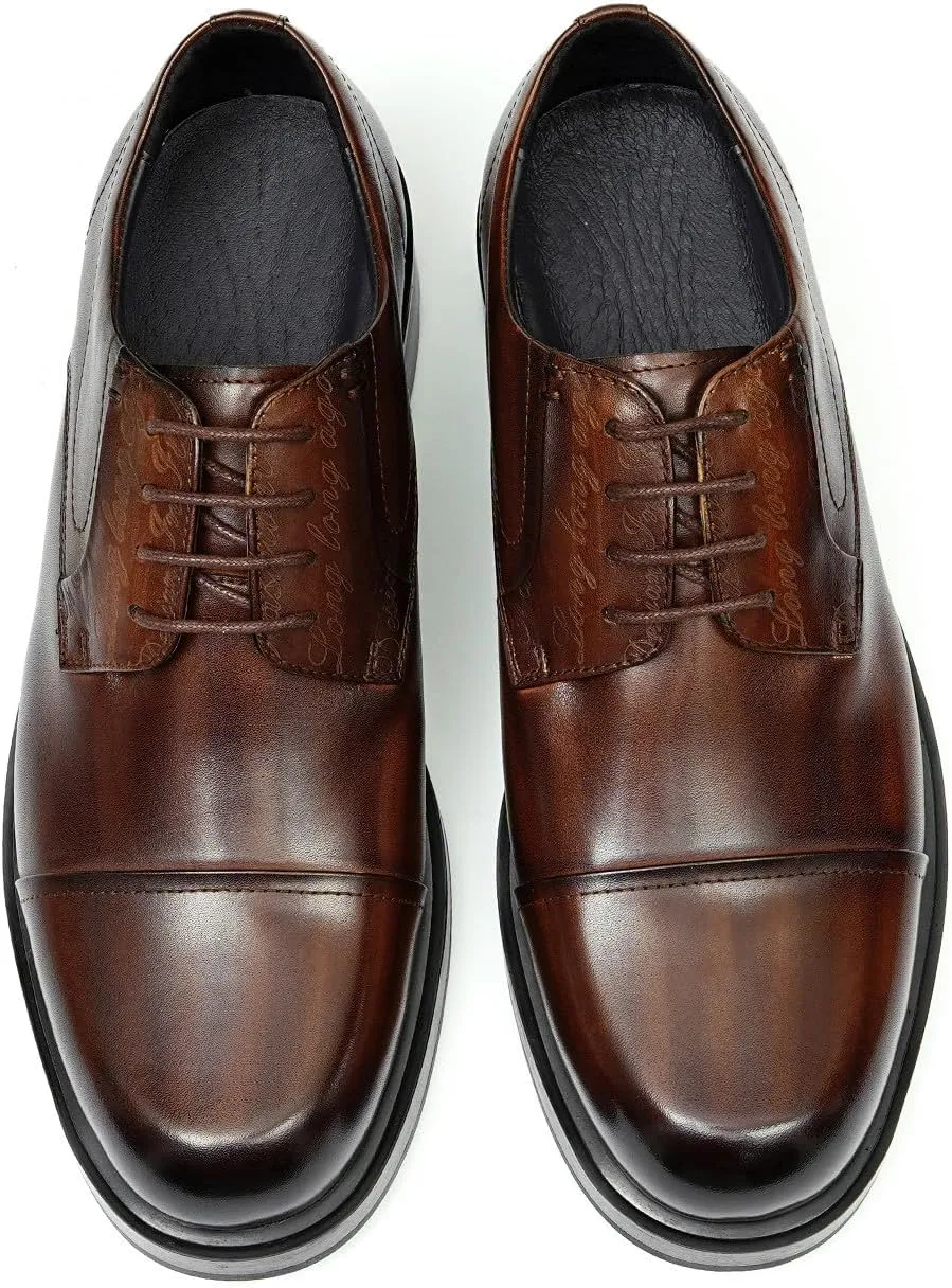 Mens Oxfords Formal Dress Derby Shoes Genunie Leather Cap Toe Modern Suit Shoes Fashion Prom Wedding Tuxedo Business Casual Lightweight Comfortable Shoes for Men