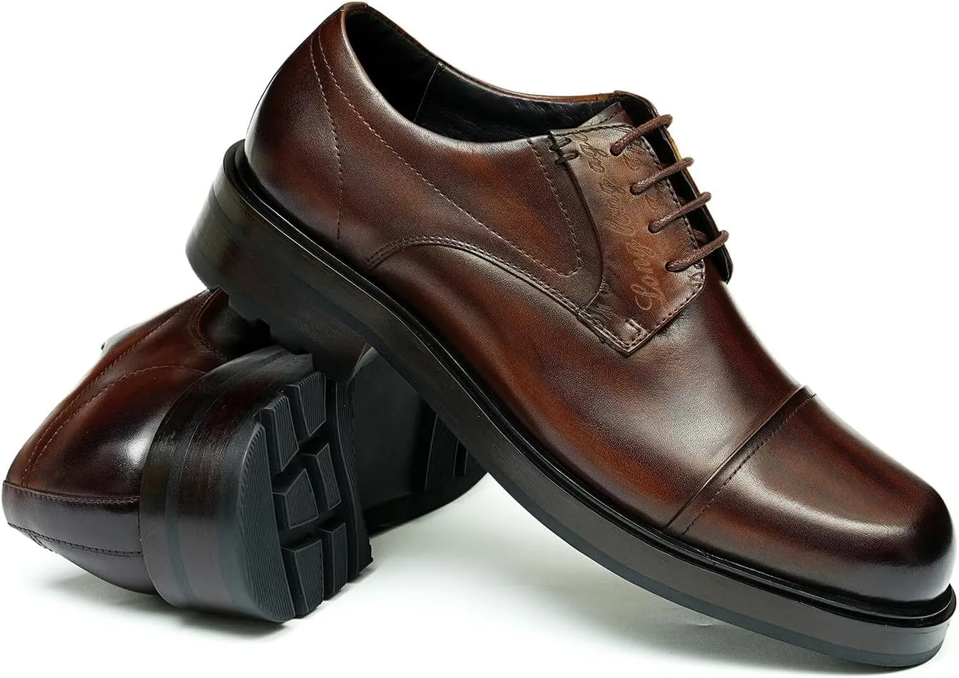 Mens Oxfords Formal Dress Derby Shoes Genunie Leather Cap Toe Modern Suit Shoes Fashion Prom Wedding Tuxedo Business Casual Lightweight Comfortable Shoes for Men