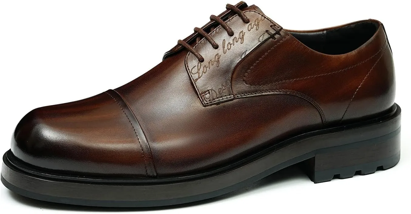 Mens Oxfords Formal Dress Derby Shoes Genunie Leather Cap Toe Modern Suit Shoes Fashion Prom Wedding Tuxedo Business Casual Lightweight Comfortable Shoes for Men