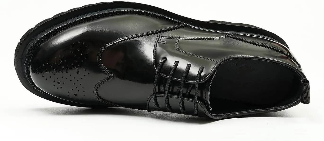 Mens Oxfords Formal Dress Genuine Leather Wingtips Brogues Derby Fahion Prom Wedding Business Casual Comfort Thick Sole Walking Shoes