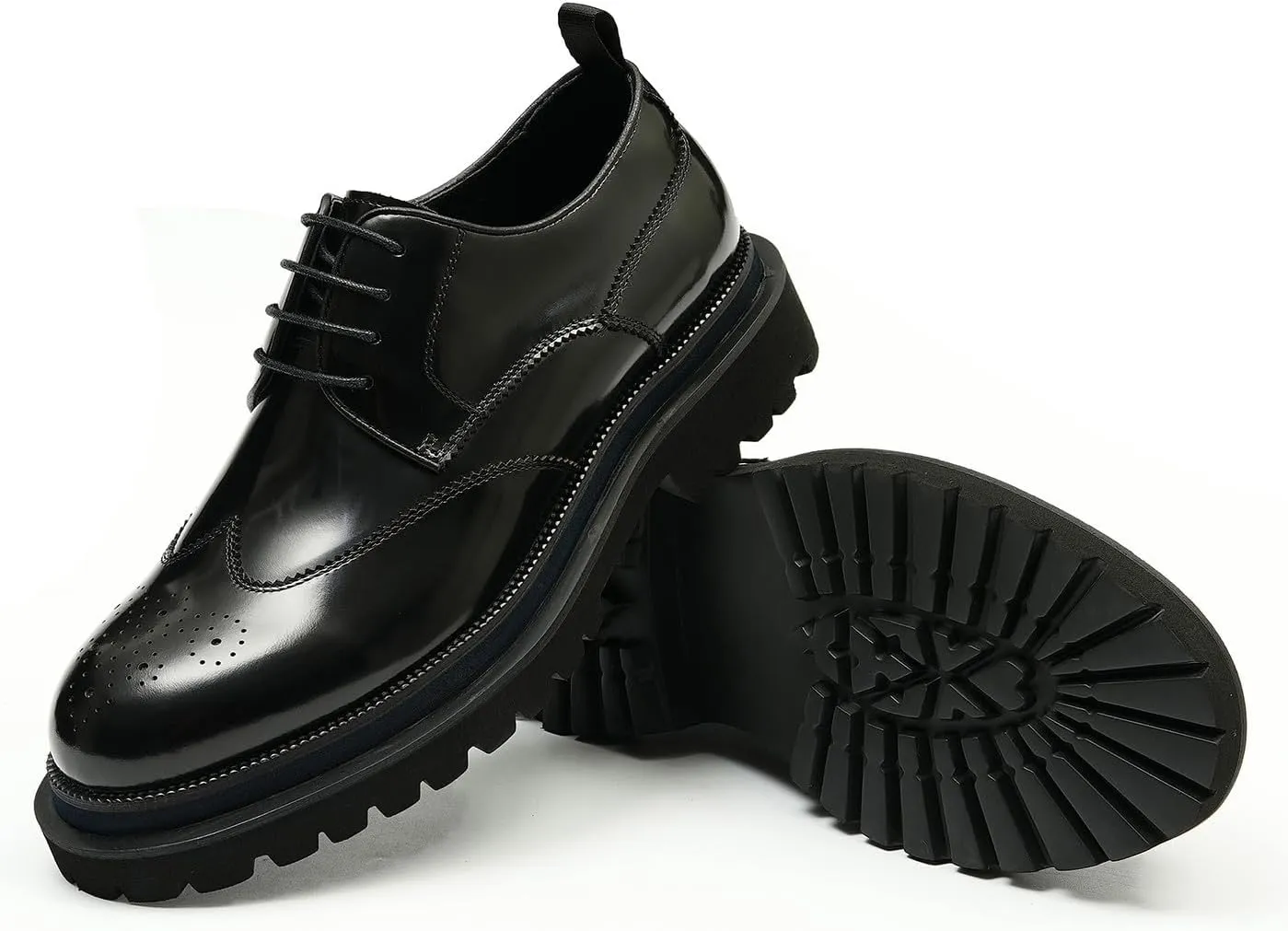 Mens Oxfords Formal Dress Genuine Leather Wingtips Brogues Derby Fahion Prom Wedding Business Casual Comfort Thick Sole Walking Shoes