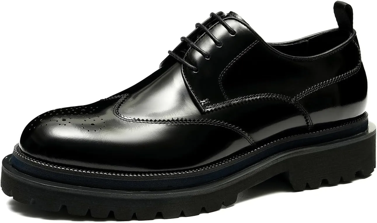 Mens Oxfords Formal Dress Genuine Leather Wingtips Brogues Derby Fahion Prom Wedding Business Casual Comfort Thick Sole Walking Shoes