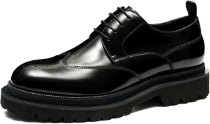 Mens Oxfords Formal Dress Genuine Leather Wingtips Brogues Derby Fahion Prom Wedding Business Casual Comfort Thick Sole Walking Shoes