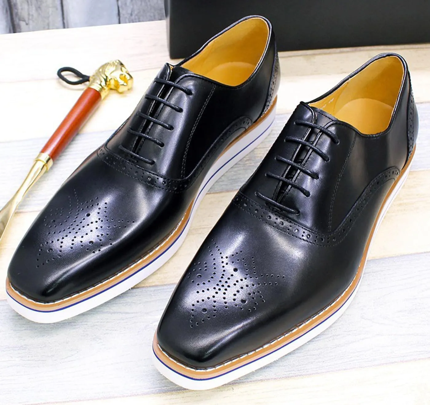 Men's Oxfords Formal Dress Genunie Leather Wingtips Brogues Suit Shoes Men's Fashion Prom Wedding Business Causal Flat Derby Comfortable Tuxedo Shoes for Men