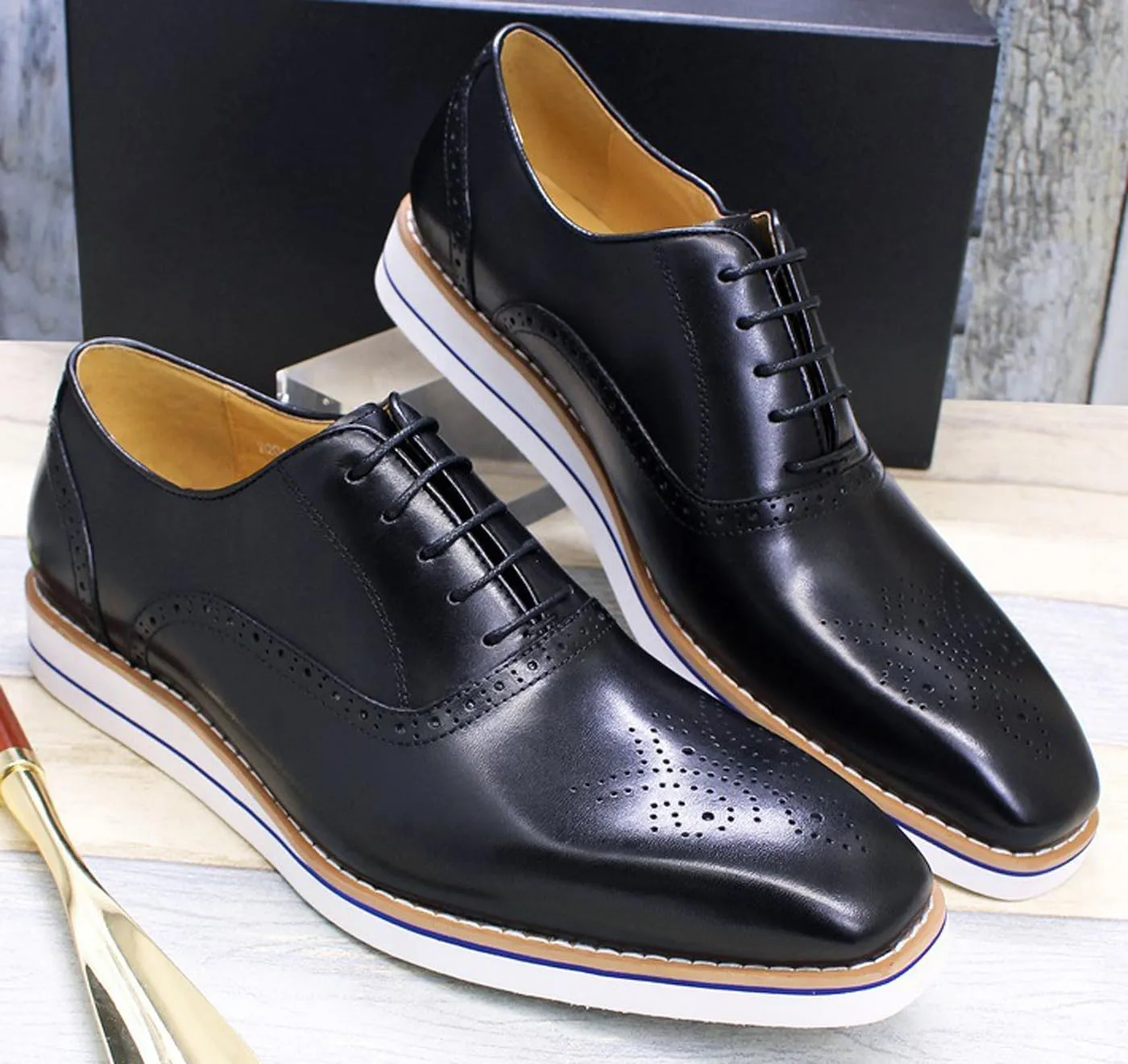 Men's Oxfords Formal Dress Genunie Leather Wingtips Brogues Suit Shoes Men's Fashion Prom Wedding Business Causal Flat Derby Comfortable Tuxedo Shoes for Men