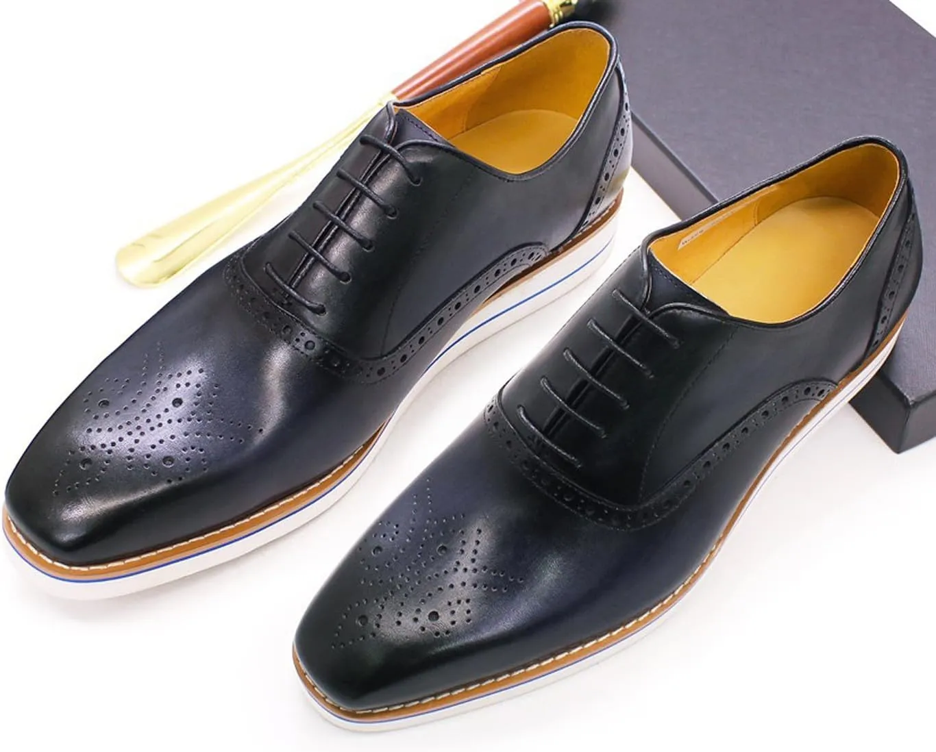 Men's Oxfords Formal Dress Genunie Leather Wingtips Brogues Suit Shoes Men's Fashion Prom Wedding Business Causal Flat Derby Comfortable Tuxedo Shoes for Men