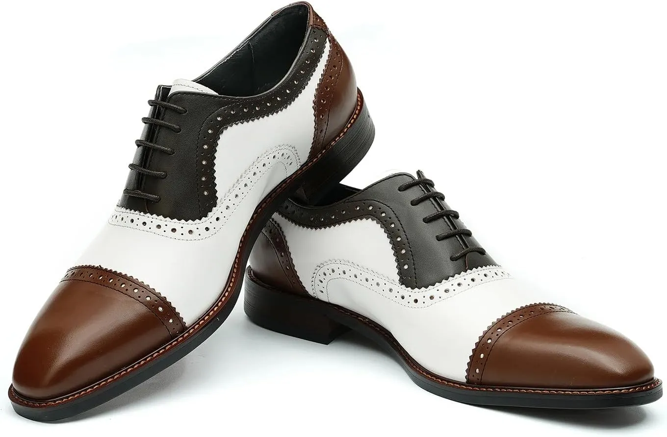 Men's Oxfords Formal Dress Leather Wingtip Brogues Derby Fashion Business Wedding Tuxedo Casual Walking Two Tone Oxford Prom Shoes for Men