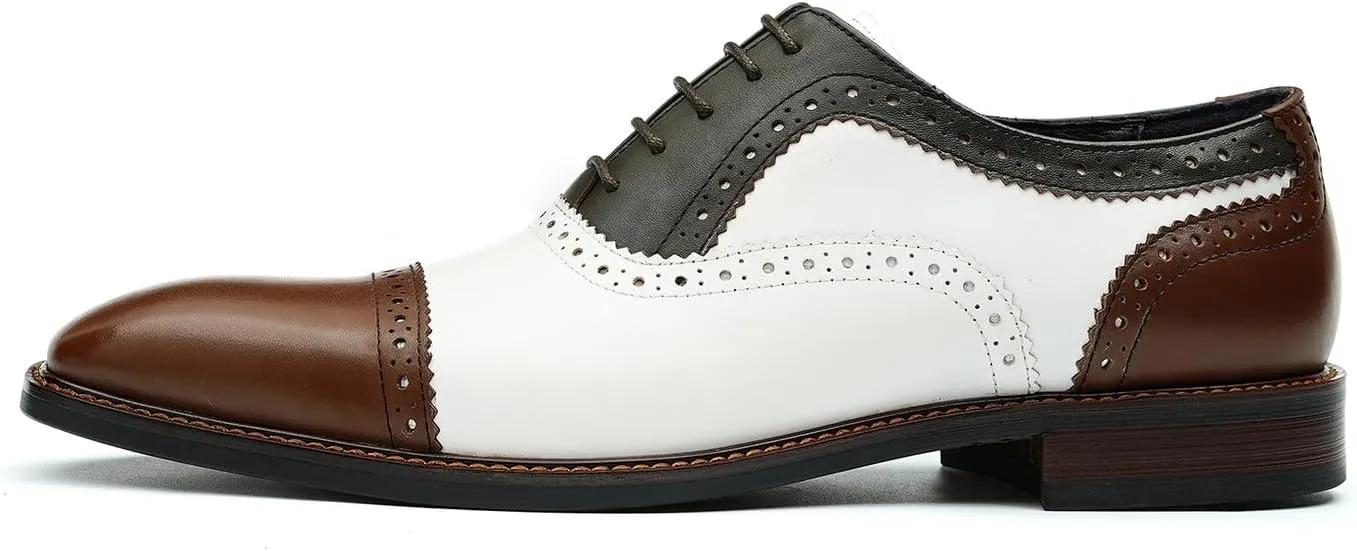Men's Oxfords Formal Dress Leather Wingtip Brogues Derby Fashion Business Wedding Tuxedo Casual Walking Two Tone Oxford Prom Shoes for Men