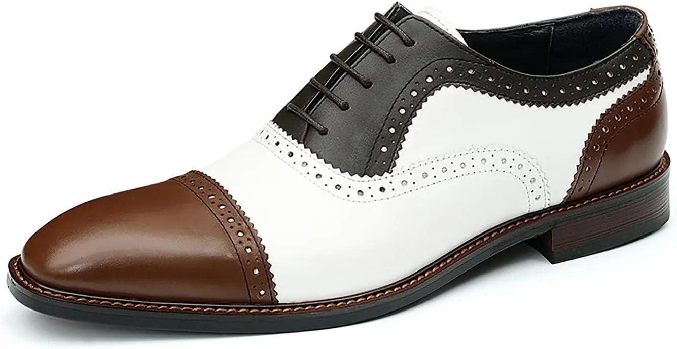 Men's Oxfords Formal Dress Leather Wingtip Brogues Derby Fashion Business Wedding Tuxedo Casual Walking Two Tone Oxford Prom Shoes for Men