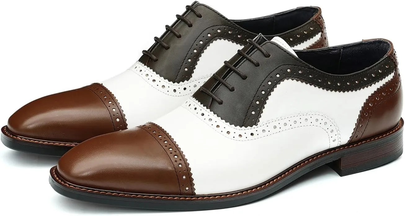 Men's Oxfords Formal Dress Leather Wingtip Brogues Derby Fashion Business Wedding Tuxedo Casual Walking Two Tone Oxford Prom Shoes for Men