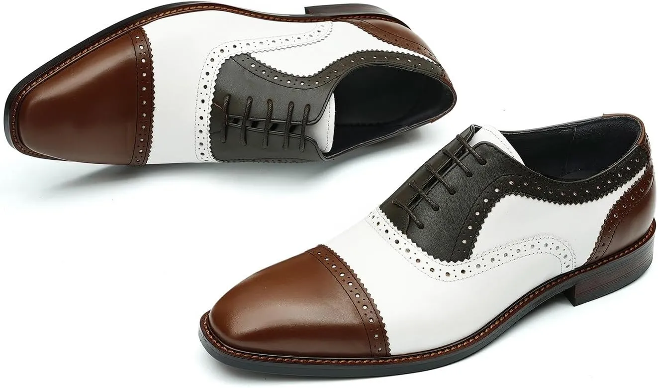 Men's Oxfords Formal Dress Leather Wingtip Brogues Derby Fashion Business Wedding Tuxedo Casual Walking Two Tone Oxford Prom Shoes for Men