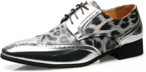Mens Oxfords Formal Dress Leopard Texture Wingtip Derby Glossy Leather Shoes for Men Fashion Wedding Prom Modern Shoes Business Casual Tuxedo Luxury Shoes