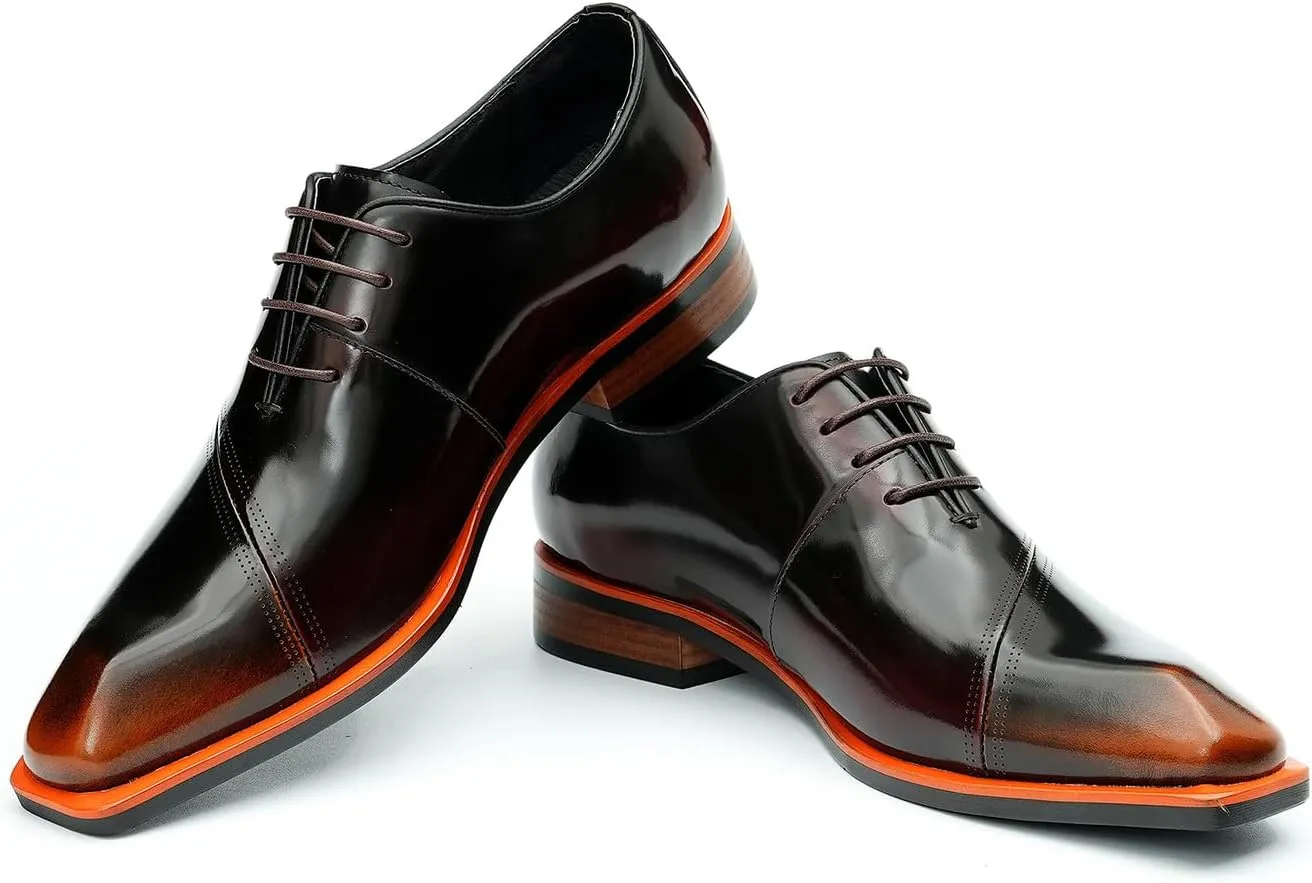 Men's Oxfords Formal Dress Patent Leather Derby Fashion Business Wedding Prom Tuxedo Casual Square Toe Oxford Walking Shoes for Men