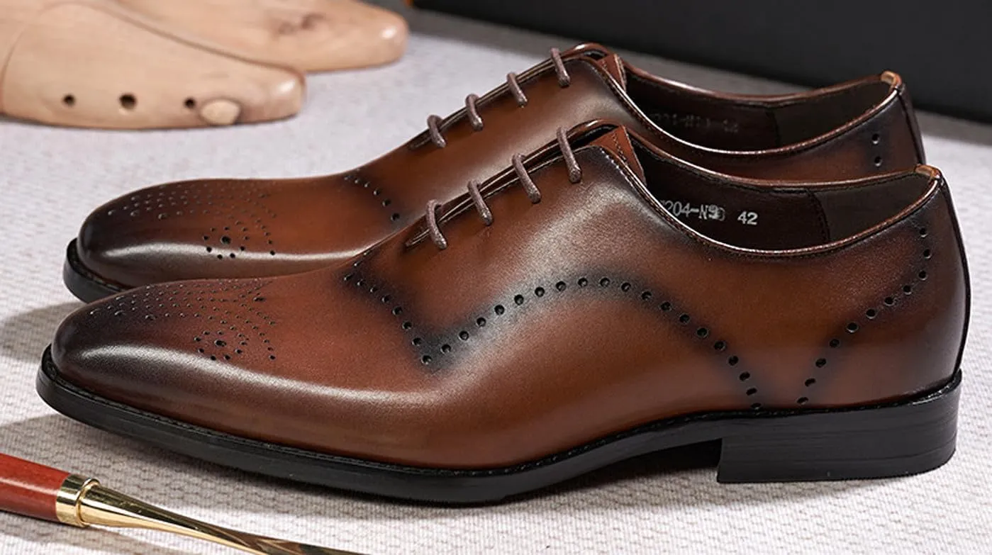 Mens Oxfords Formal Dress Suit Shoes Genunie Leather Wingtip Brogues Modern Shoes Men's Fashion Prom Wedding Business Casual Derby Comfortable Tuxedo Shoes for Men
