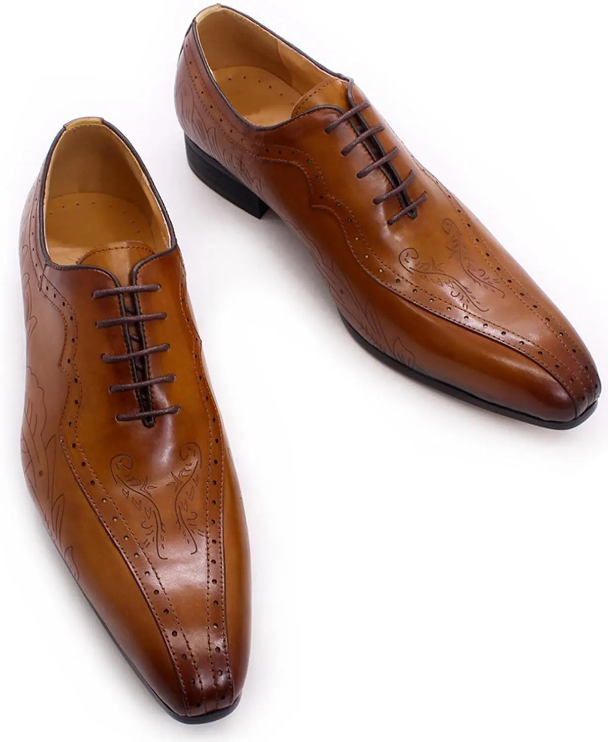 Mens Oxfords Genunie Leather Formal Dress Suit Shoes Wingtip Brogues Modern Luxury Derby Fashion Prom Wedding Business Casual Comfortable Tuxedo Shoes for Men