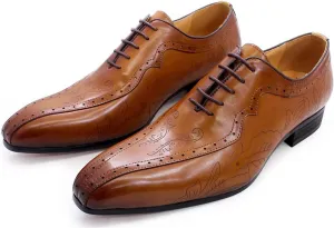 Mens Oxfords Genunie Leather Formal Dress Suit Shoes Wingtip Brogues Modern Luxury Derby Fashion Prom Wedding Business Casual Comfortable Tuxedo Shoes for Men