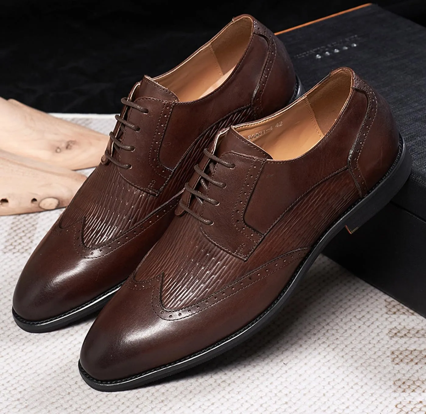 Mens Oxfords Shoes Formal Dress Derby Genunie Leather Wingtip Toe Modern Suit Shoes Men's Fashion Prom Wedding Business Causal Comfortable Tuxedo Shoes for Men