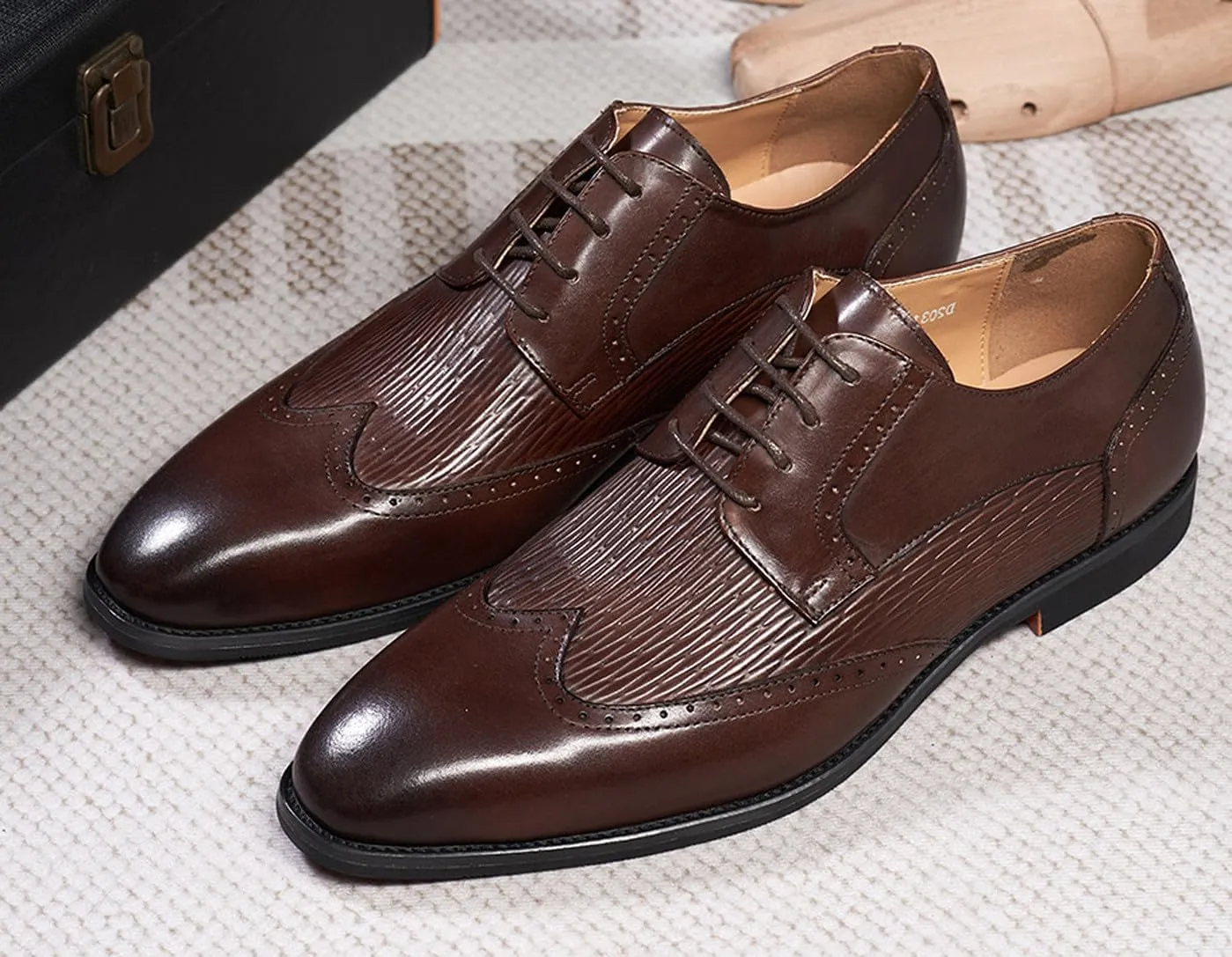 Mens Oxfords Shoes Formal Dress Derby Genunie Leather Wingtip Toe Modern Suit Shoes Men's Fashion Prom Wedding Business Causal Comfortable Tuxedo Shoes for Men