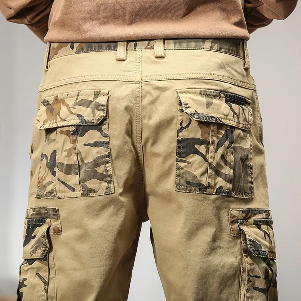 Men's Regular Fit Military Cargo Pants Camouflage Pockets Cotton Work Pants