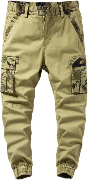 Men's Regular Fit Military Cargo Pants Camouflage Pockets Cotton Work Pants