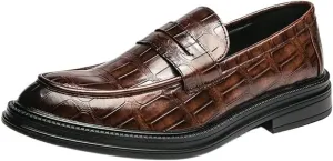 Men's Slip-On Dress Shoes, Genuine Leather Oxford Sneakers, Casual Low Top Walking Shoes, Non-Slip Business Work Shoes with Block Heel
