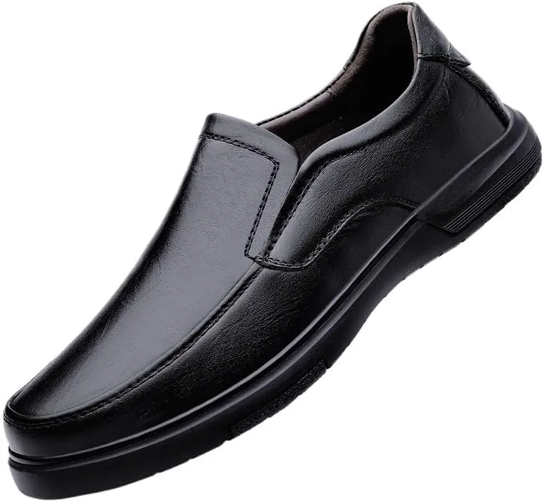 Men's Slip-On Round Toe Leather Oxford Dress Shoes, Non-Slip Low Top Block Heel, Comfortable Formal Shoes for Business, Prom & Wedding
